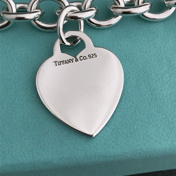 16" Tiffany & Co Sterling Silver  Blank Heart Tag Necklace with Blue Box - Picture 4 of 7